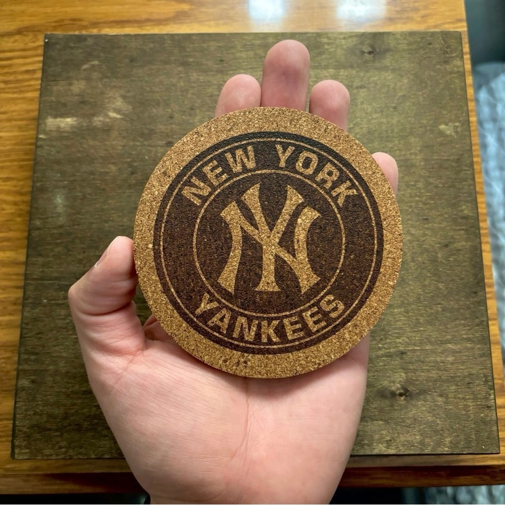 New York Yankees Logo Laser Engraved Cork Coaster - Picture 3 of 5